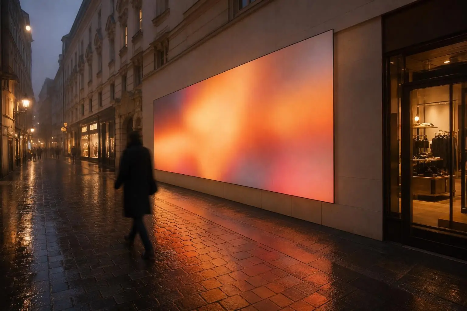 LED-Fassade bei Dämmerung